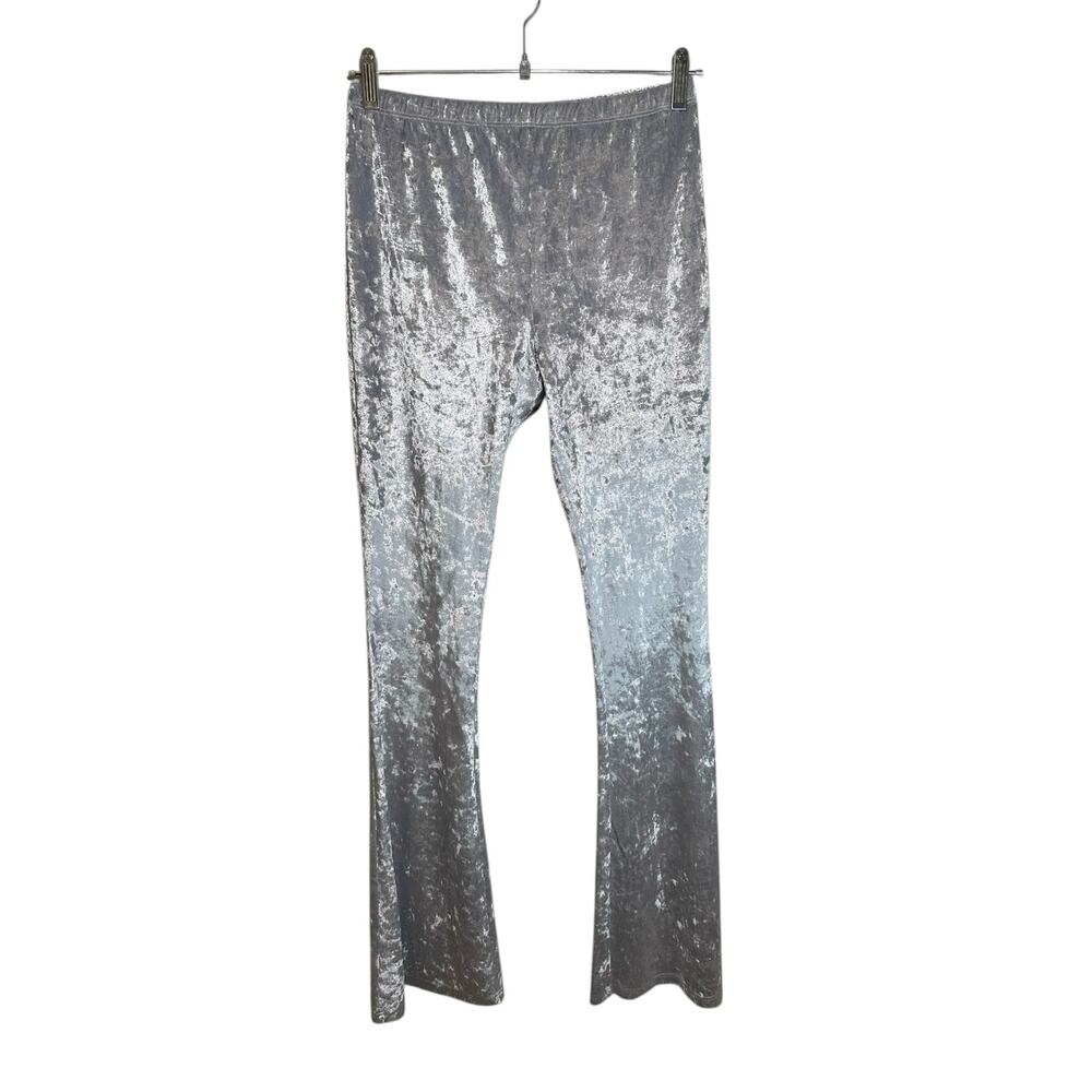 NWT ET Tigre Womens High Rise Pull On Velvet Bootcut Pants Silver XS/S Y2k Rave